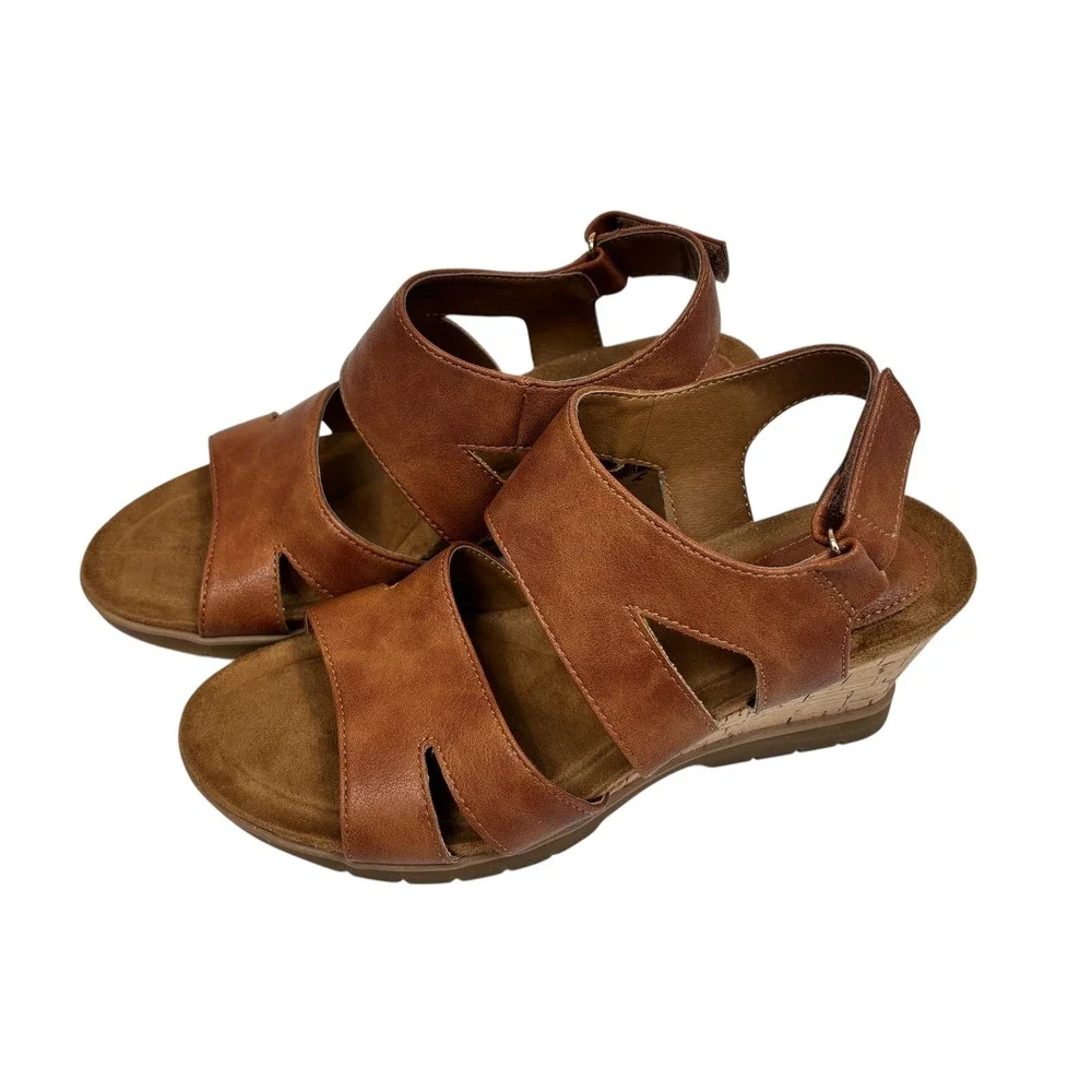 EuroSoft by Sofft Sadra Luggage Brown Cork Wedge Sandals Womens 6.5 M ES0022300